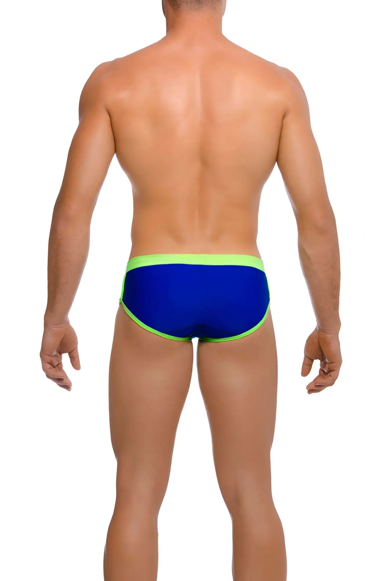 Blue swim trunks with neon green trim by Gigo hot blue green brief swimwear size M for swimming and beachwear