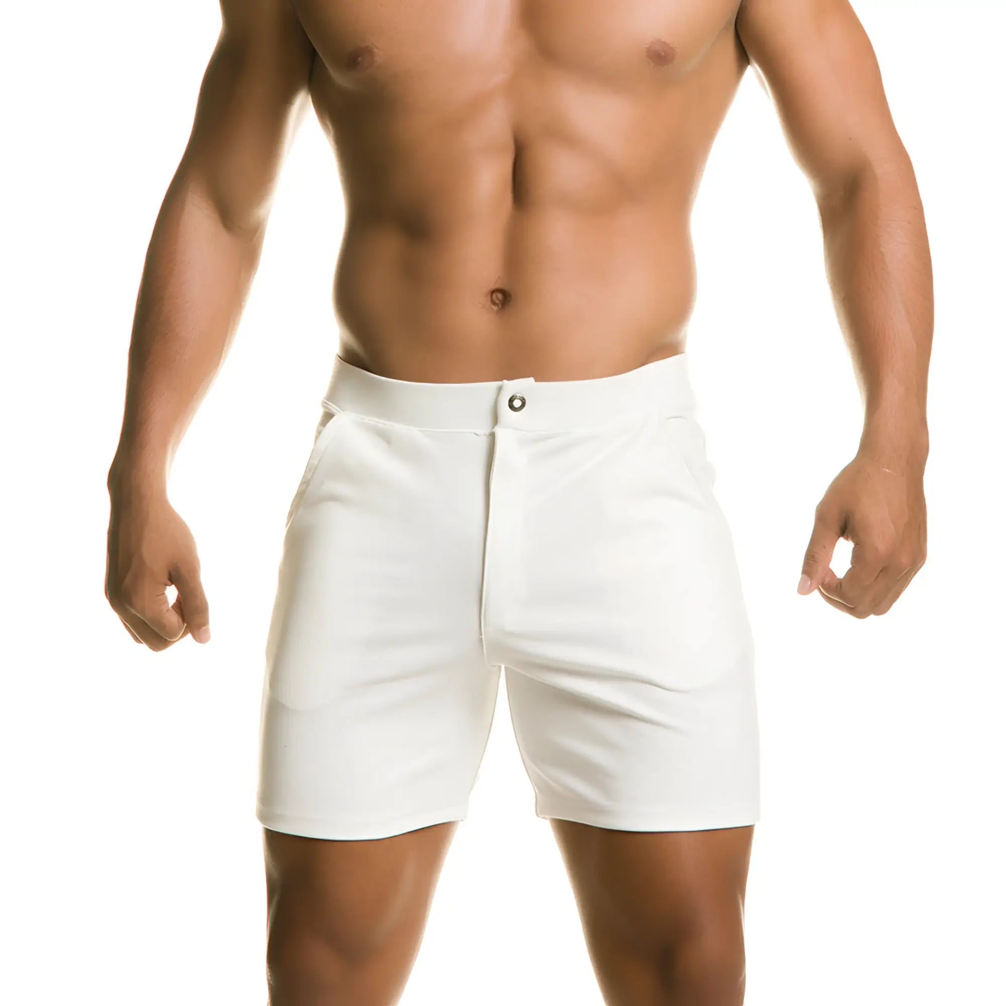 Gigo Infaltable white men’s shorts with a clean tailored fit and single button closure at the waistband