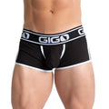 Black gigo khanal trunk briefs with white trim and ribbed texture designed for comfortable everyday wear