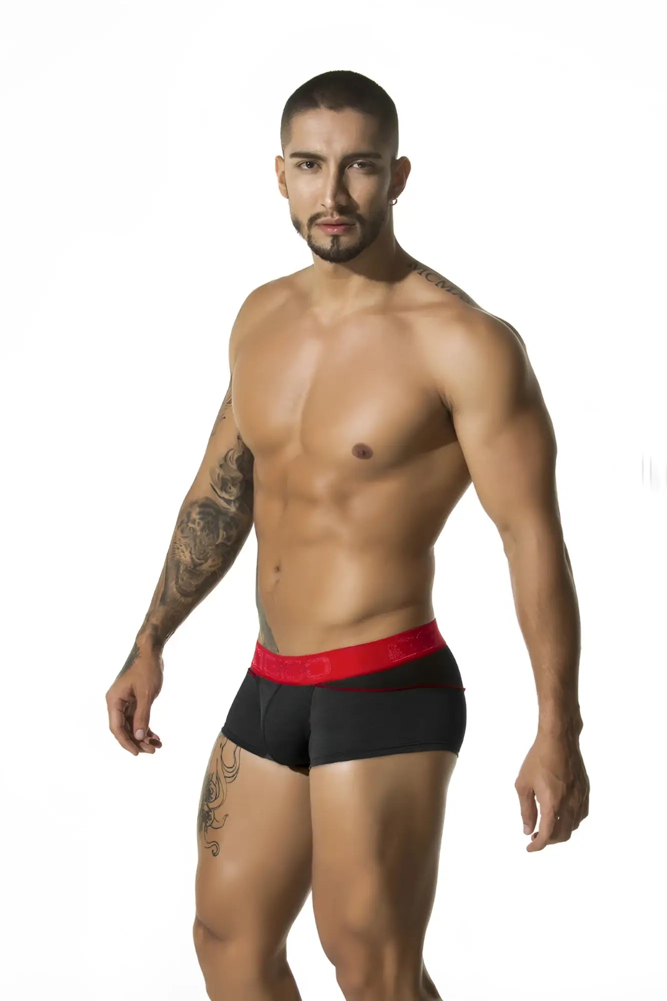Black briefs with bold red waistband made of mesh fabric gigo mesh black short boxer underwear size l