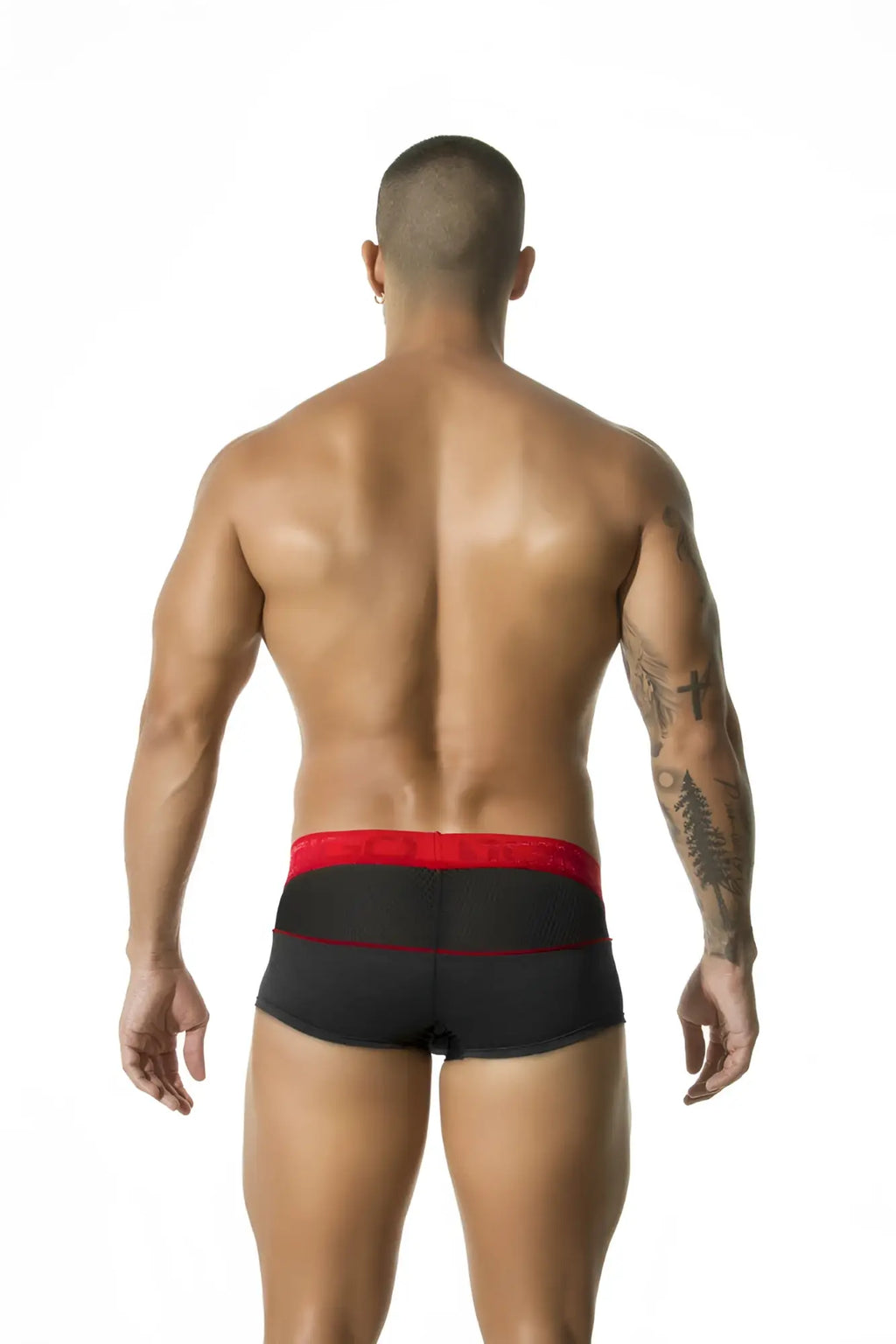 Black briefs with red waistband and trim made from mesh fabric gigo mesh black short boxer underwear size l