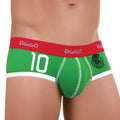 Green gigo mexico brief underwear size XL with red waistband, white trim, and white number 10 on front