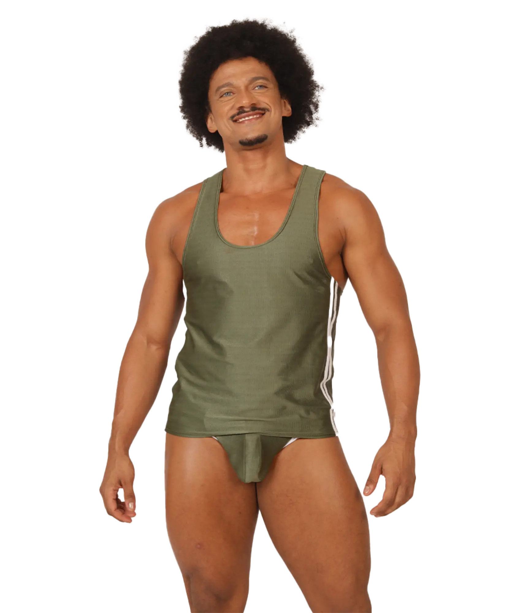 Olive green gigo mix wine tank athletic top with white side stripes designed for activewear and comfort