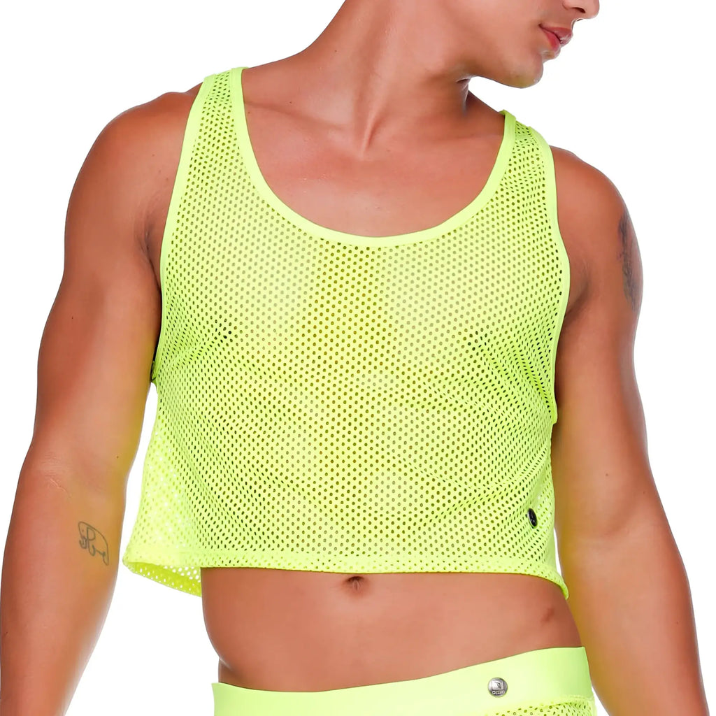 Neon yellow mesh crop top gigo morocco yellow croop top featuring breathable mesh fabric and vibrant color