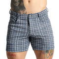 Blue and white plaid Gigo Mountain Square shorts with button closure perfect for casual outdoor wear