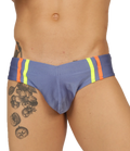 Gigo nice blue swimbrief featuring blue swim trunks with vibrant orange and neon yellow striped waistband