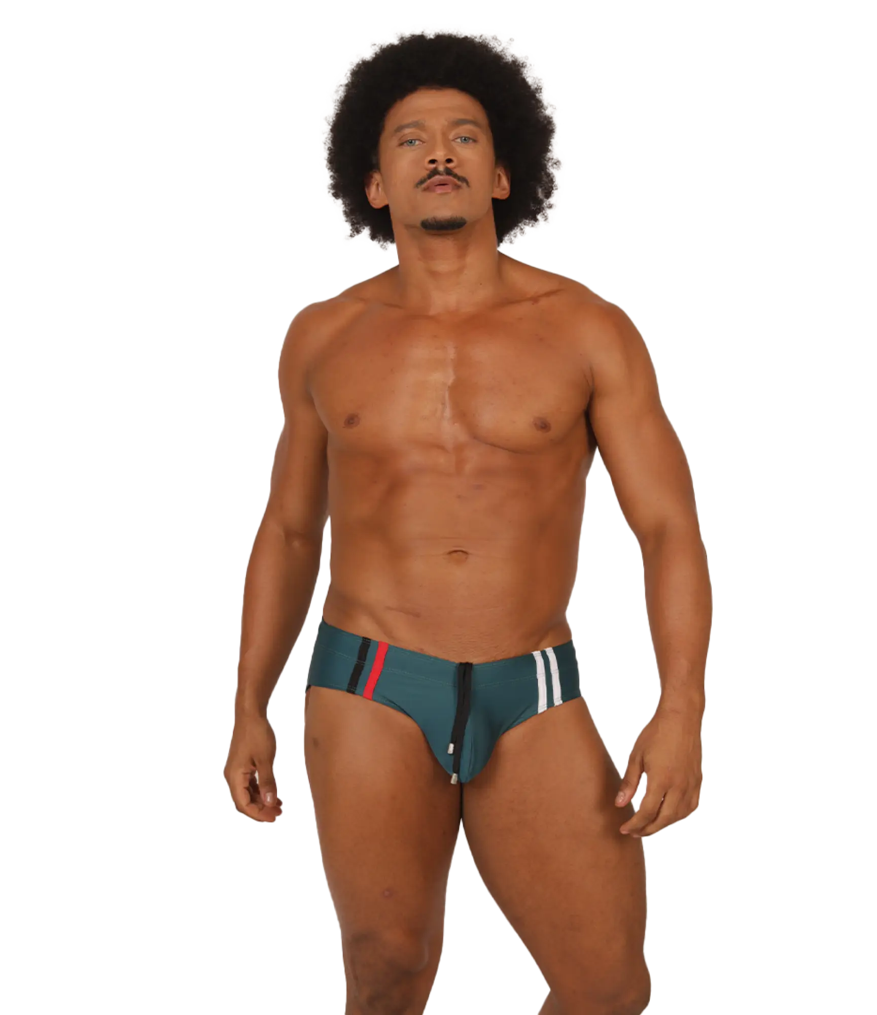 Teal and white striped swim trunks with a red accent stripe from gigo nice green swimbrief collection
