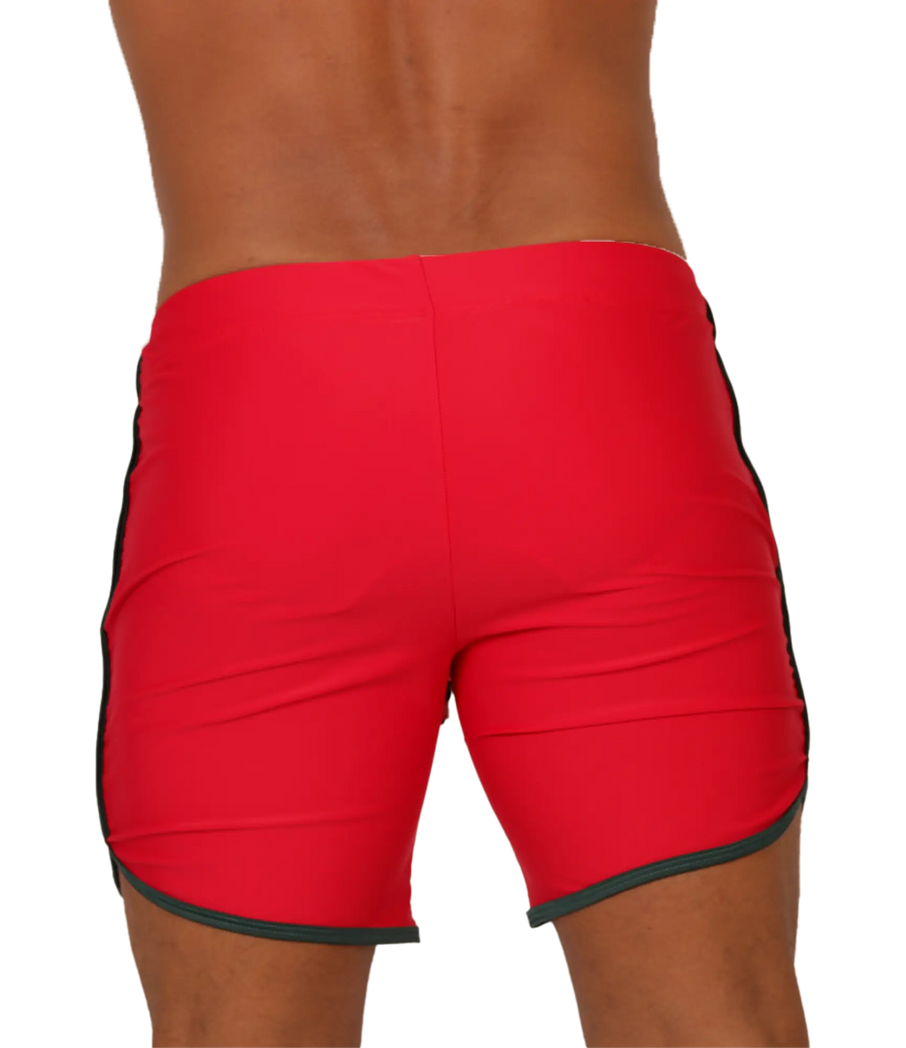 Gigo nice red beachwear athletic shorts with black side stripes and hem trim for casual and sports use