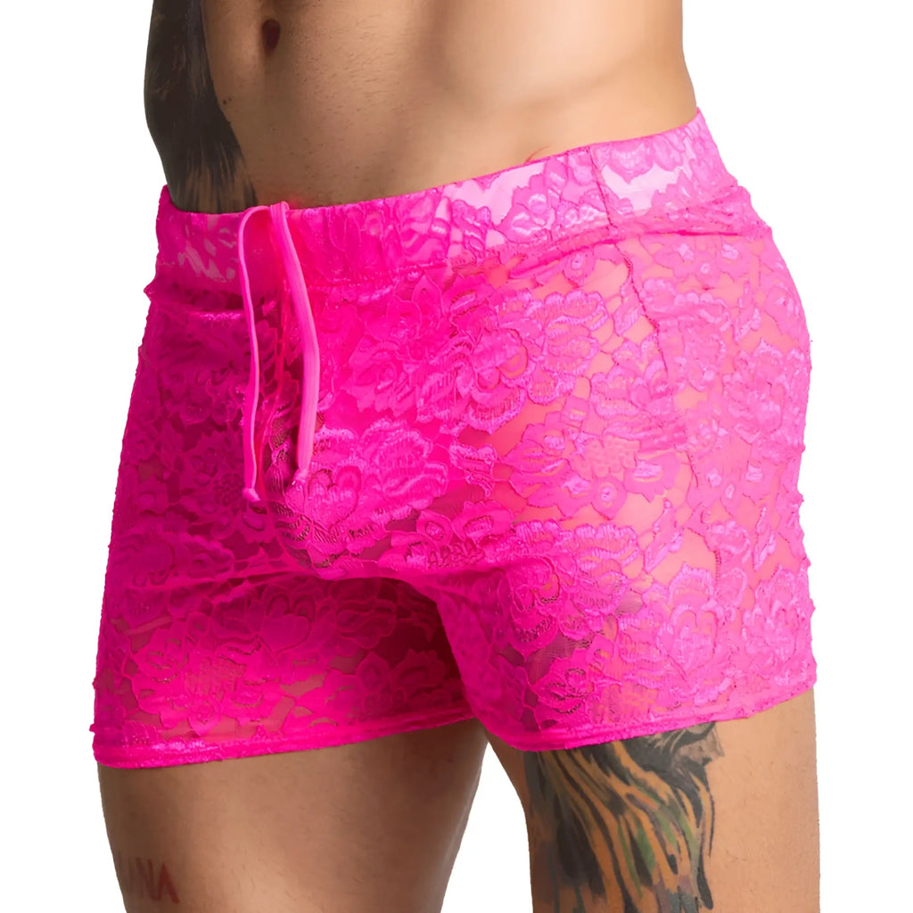 Bright pink lace shorts gigo paradise fucshia hotshort with drawstring waistband for casual wear