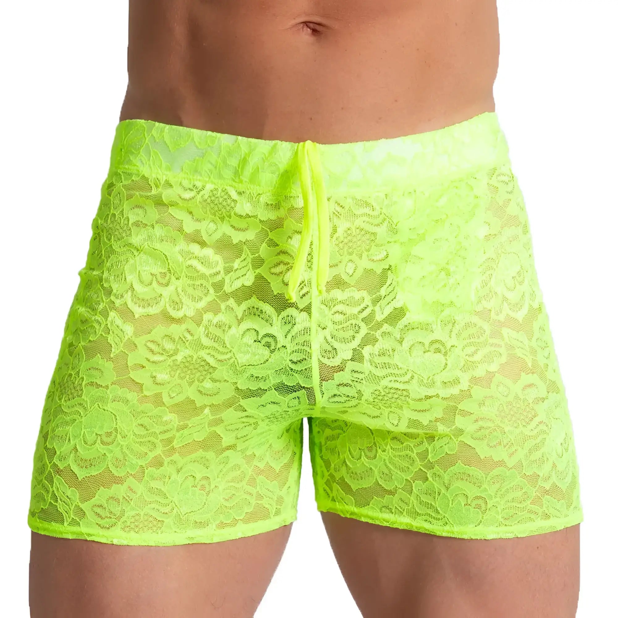 Gigo Paradise yellow hotshort neon green floral lace men’s shorts with drawstring waistband for casual wear