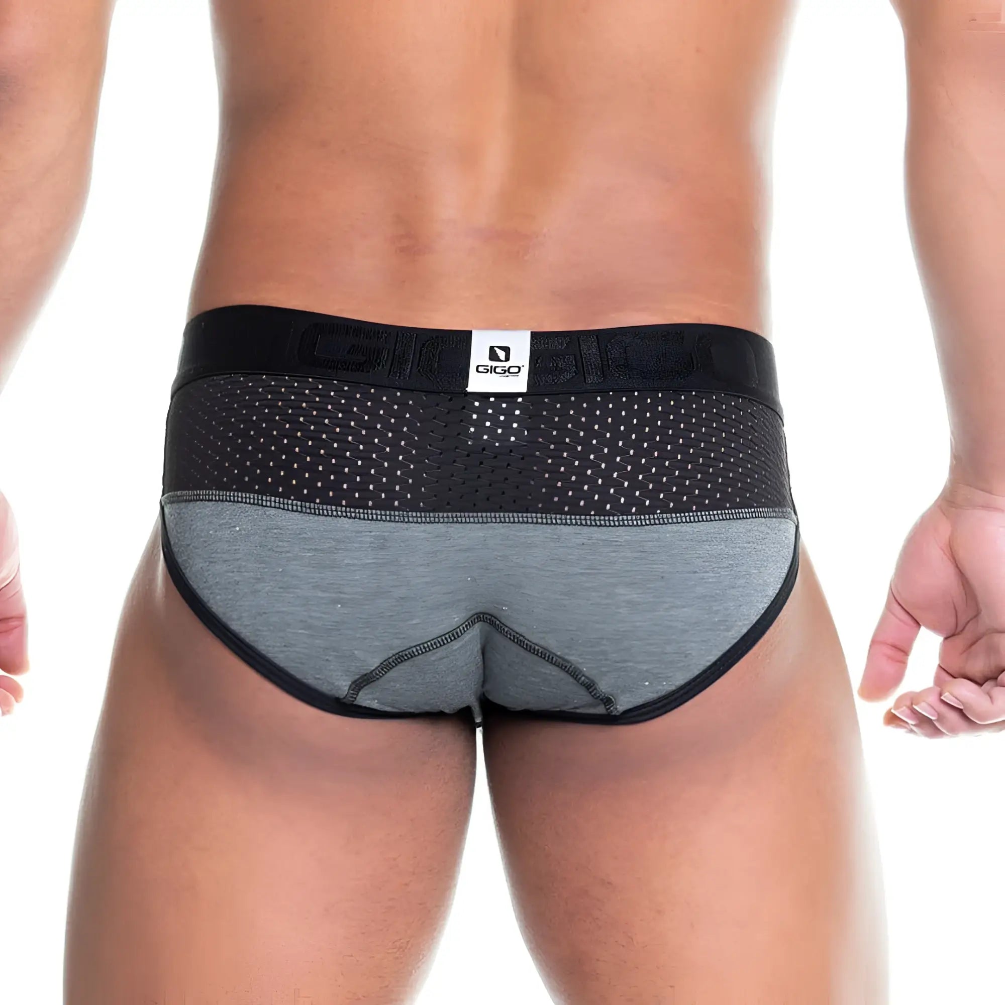 Gigo prudence black brief featuring black and heather gray men’s briefs with a perforated mesh waistband