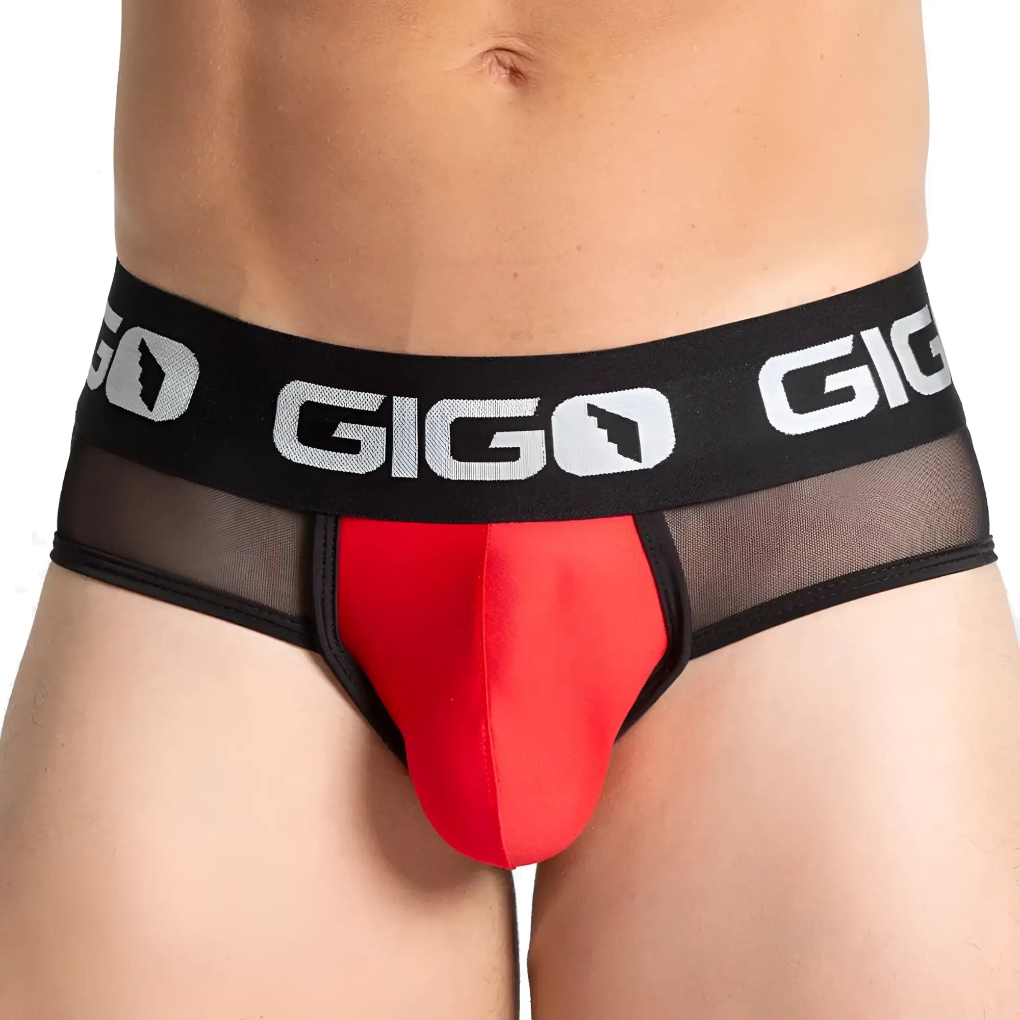 Gigo purity red brief men’s red and black briefs with mesh panel showcasing front design