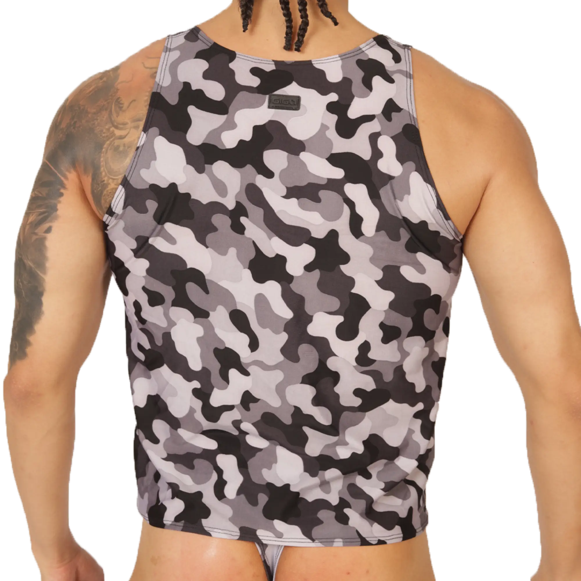 Gigo Rank camouflaged tank top in gray and black with breathable fabric for men’s casual wear