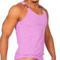 Gigo Rank Purple tank vibrant pink and white striped tank top with adjustable shoulder straps and metallic buckles