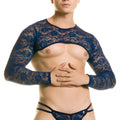 Deep blue floral lace long-sleeved top with cutout torso design from gigo redemotion blue harness collection