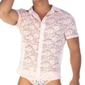 Gigo Redemotion pink shirt delicate pink lace with floral pattern and button-down front design
