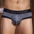 Gray heathered gigo rocks grey briefs underwear size l with black elastic waistband and subtle gigo logo