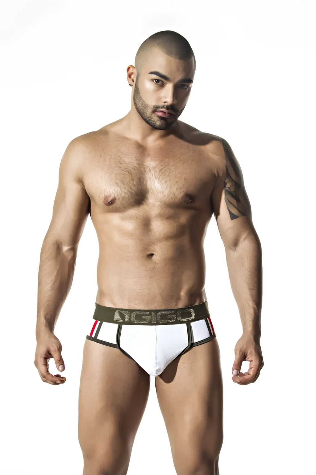 White gigo royalty brief g string underwear with black and red trim size m designed for comfortable fit
