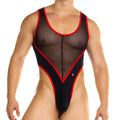 Black and red mesh one-piece swimsuit with plunging v-neckline from Gigo Skin Red Body collection