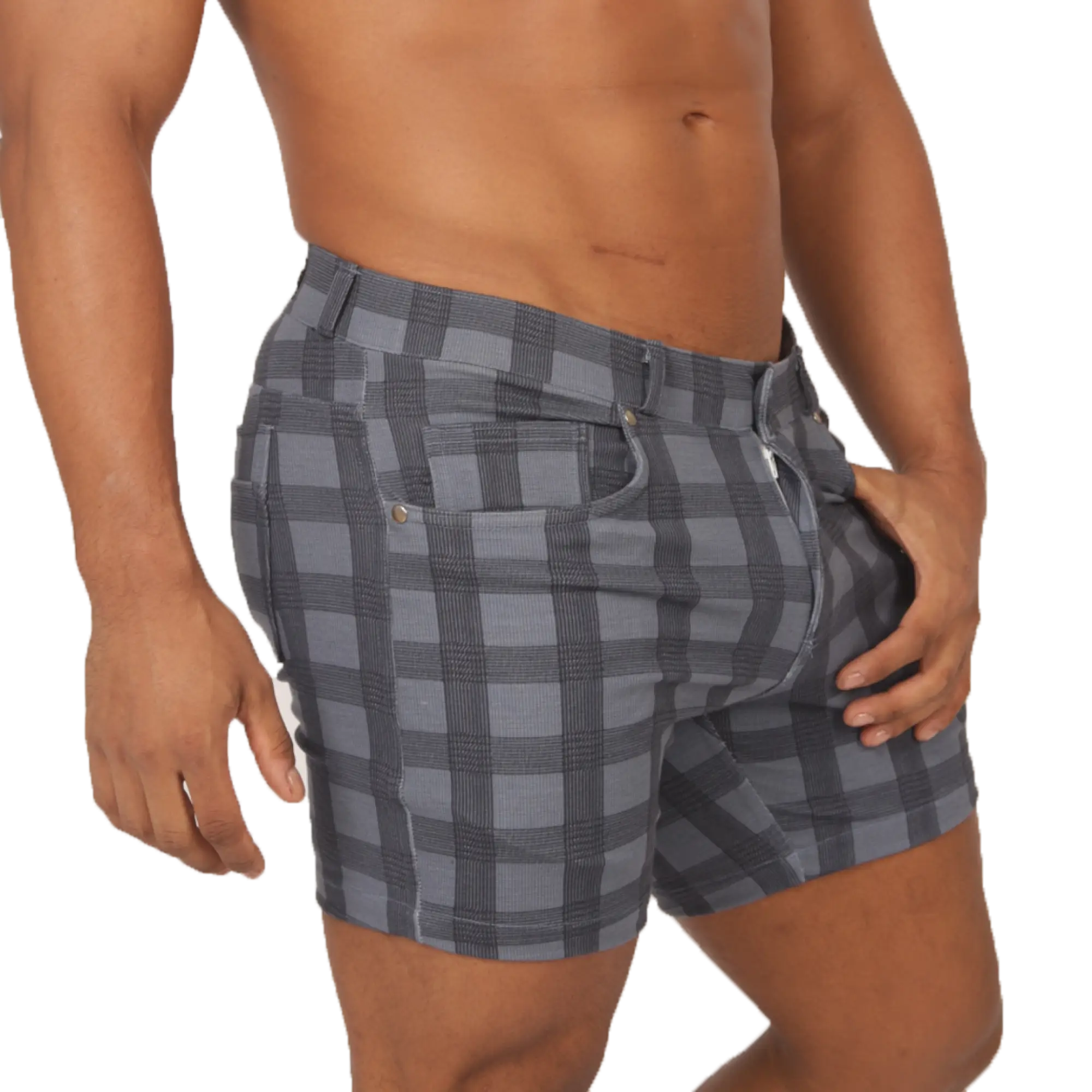 Gigo social blue square short gray and black plaid tailored fit shorts for casual and social wear