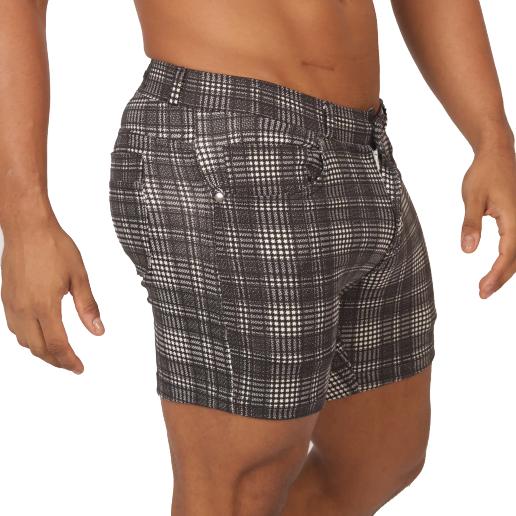 Gigo social gray square short black and white plaid tailored fit men’s shorts ideal for casual wear