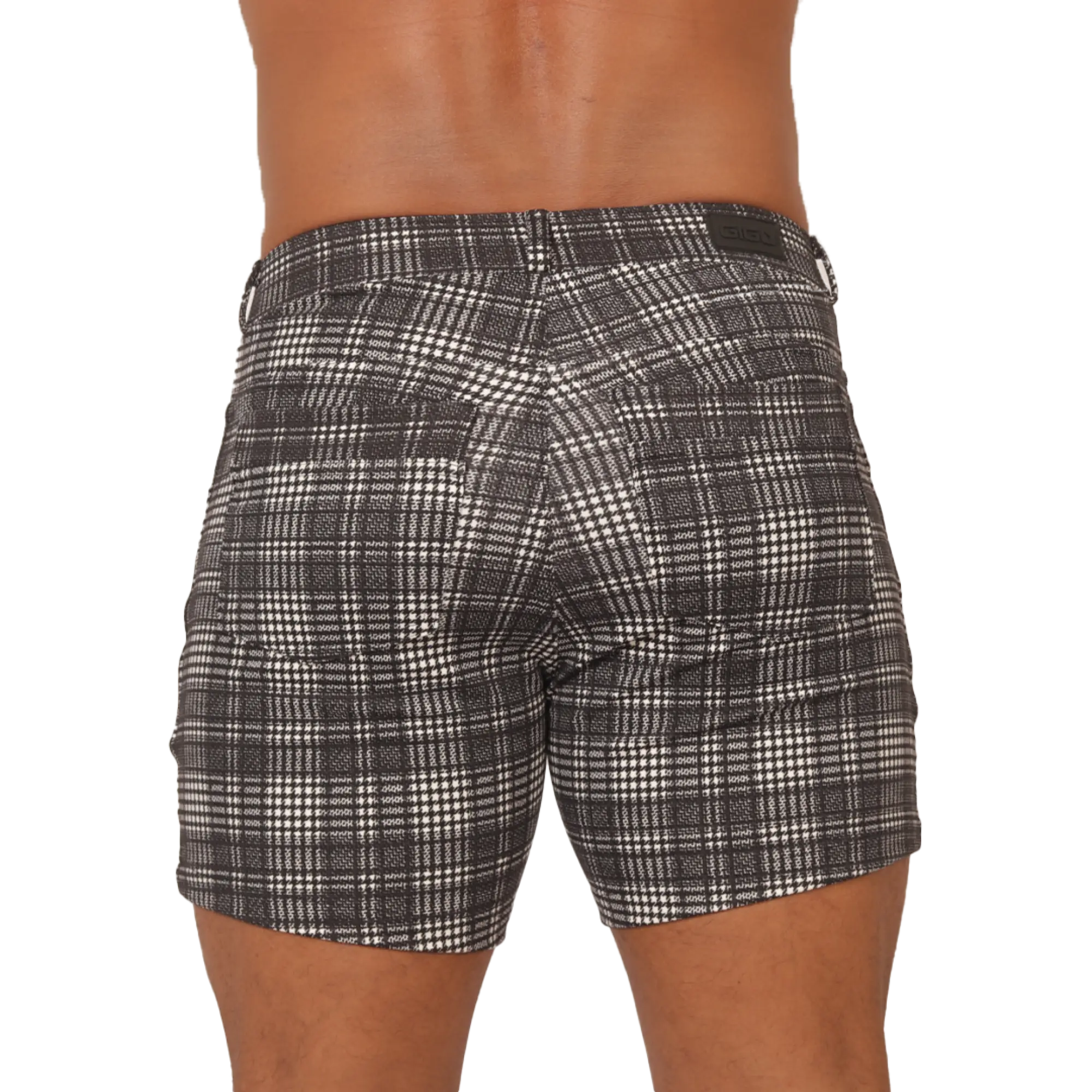 Gigo social gray square short black and white plaid shorts with classic checkered pattern for casual wear