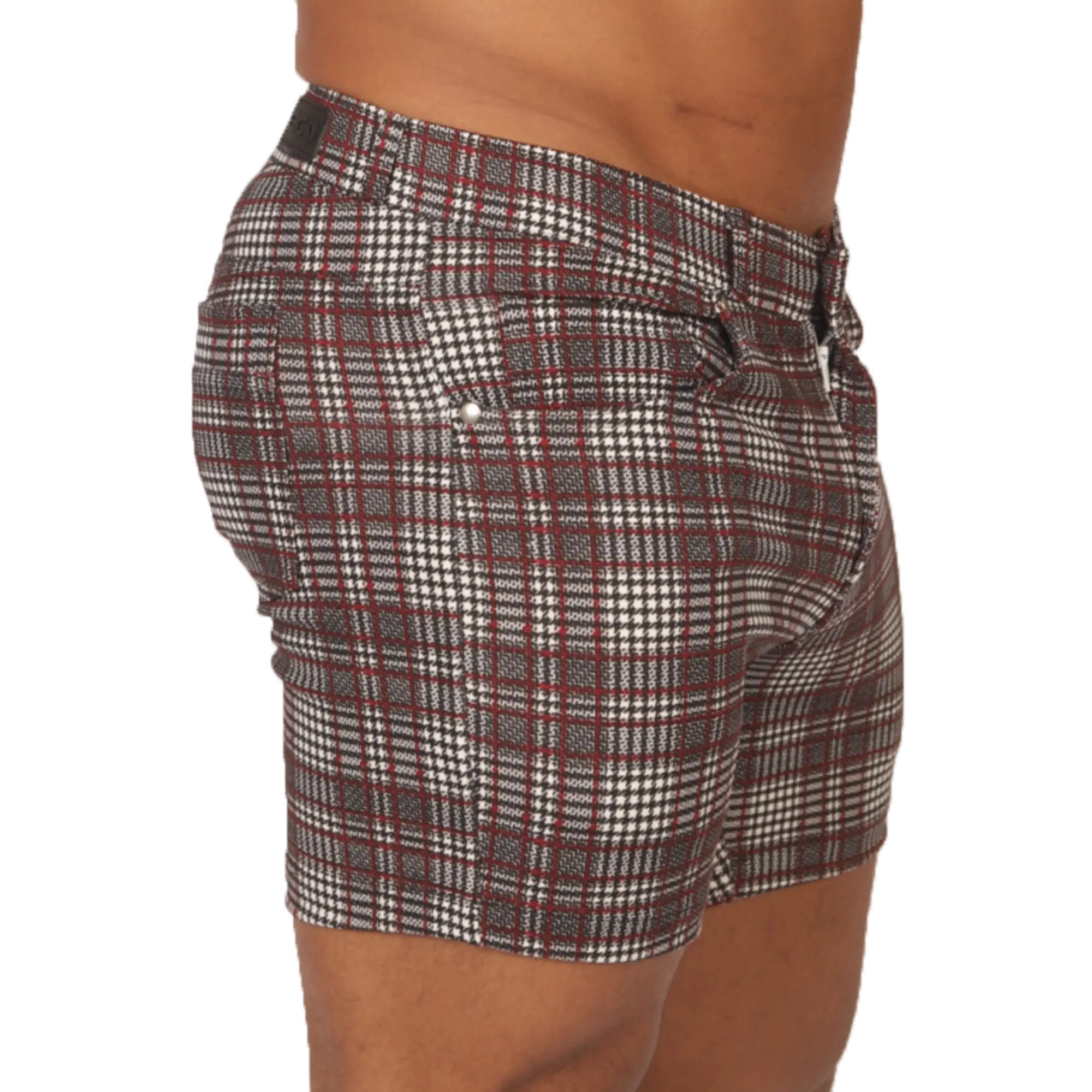 Gigo Social Red Short plaid patterned men’s shorts in red white and gray tones perfect for casual wear
