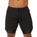 Gigo sporty black shorts with drawstring waistband zippered side pockets and layered hem design for athletic use