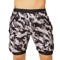 Gigo sporty camouflage short in black gray and white pattern with black elastic waistband and hem trim for athletic use