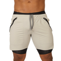 Cream-colored Gigo sporty gray short with black trim, side zippers, and drawstring waistband for athletic use