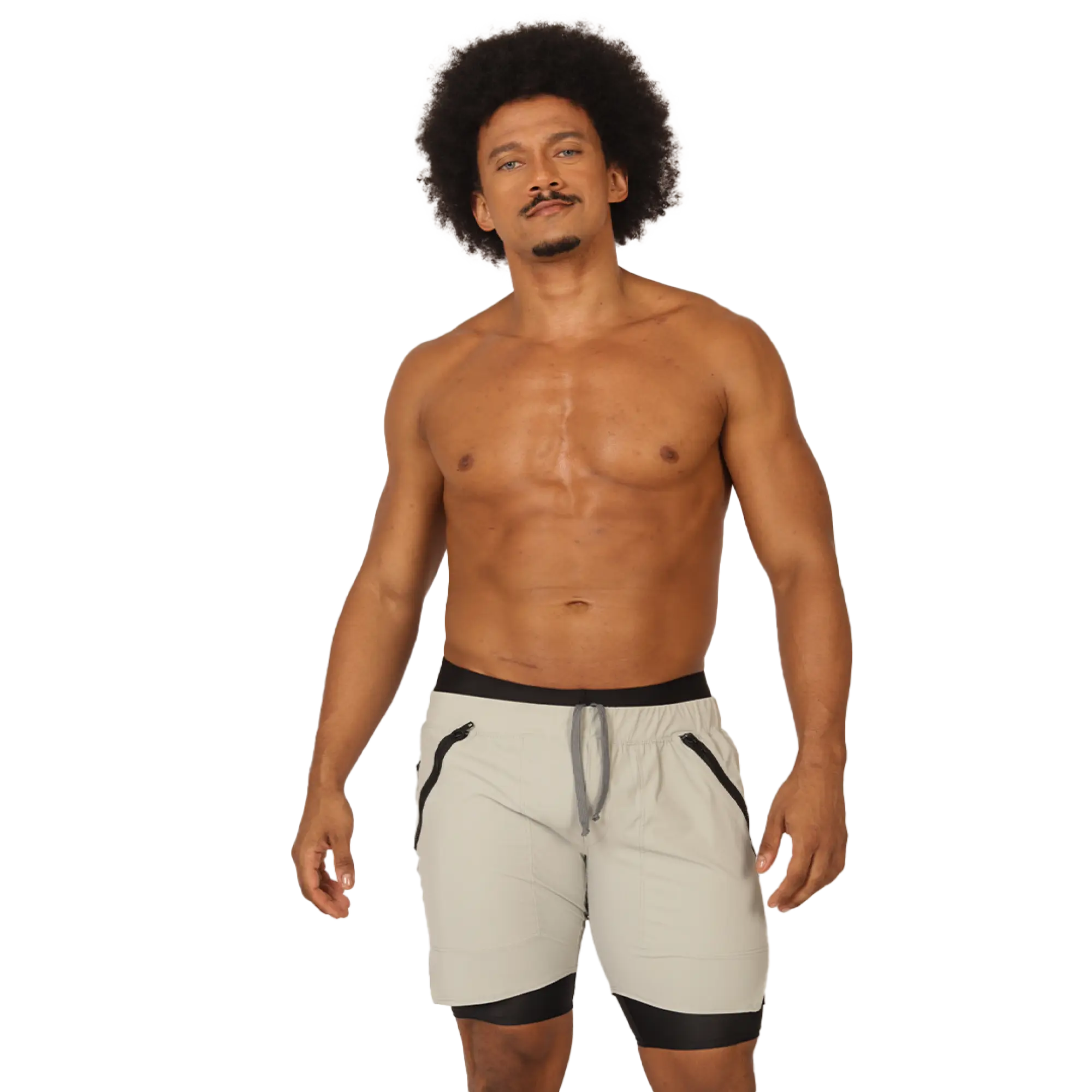 Gigo sporty gray short light gray athletic shorts with black trim and drawstring waistband for active wear