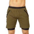 Gigo sporty green olive shorts with black elastic waistband and side zip pockets suitable for athletic use