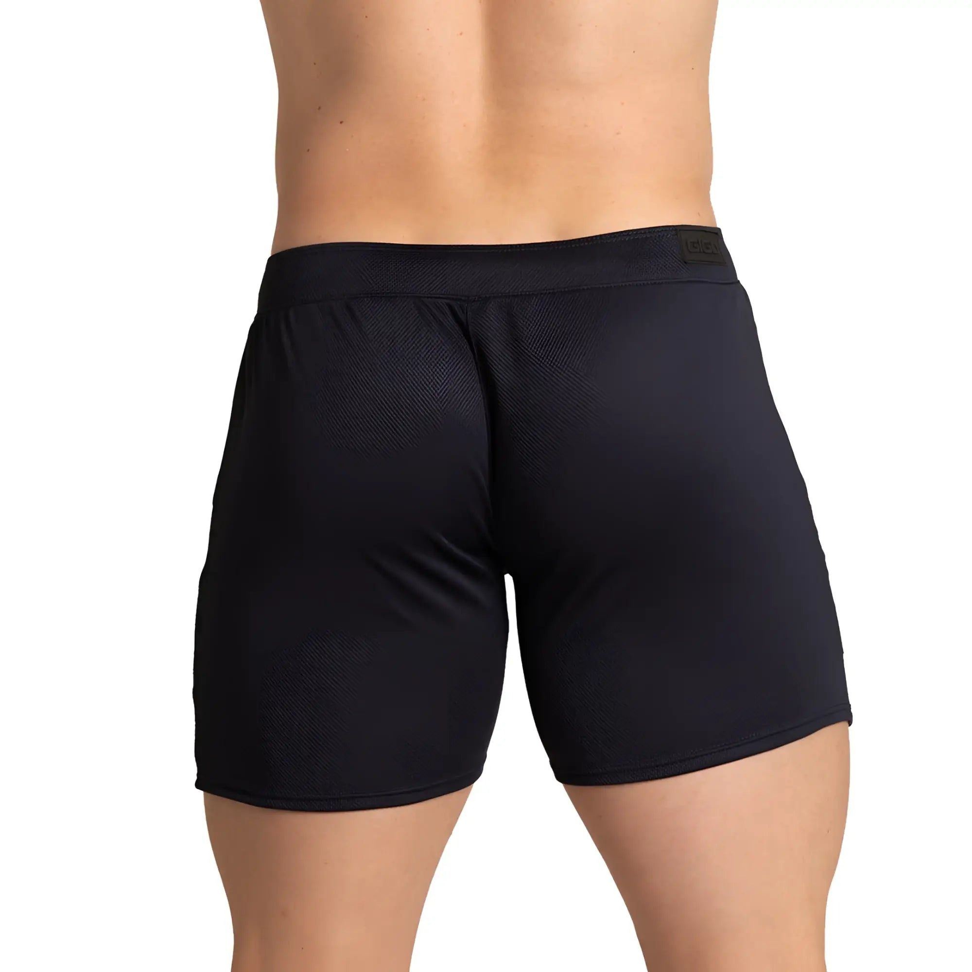 Black gigo training blue short athletic shorts with textured breathable fabric and elastic waistband with esm logo