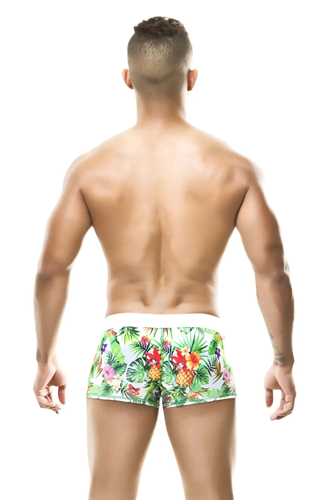 Gigo TROPIC boxer underwear size M featuring vibrant tropical print swim trunks with white waistband for casual wear