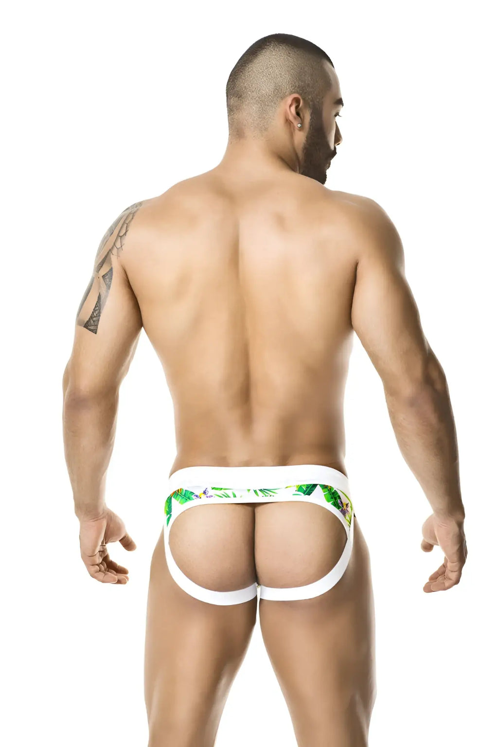 White briefs with green tropical leaf pattern from gigo tropic jock strap underwear g07003 size m