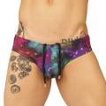 Gigo universe swimbrief vibrant galaxy-print swim trunks with magenta teal and cosmic sparkles design