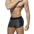 Shiny silver holographic swim trunks with black trim and drawstring waistband glitter short for swimming