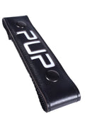 Glow center strap pup black leather strap with white 2012 lettering and two black snap buttons