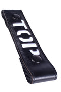 Glow center strap top black leather belt strap with white toyota lettering and two black snap buttons