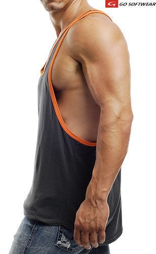 Go Softwear Active L. A. Wash Y Back Muscle Tank Top T Shirt Charcoal/Orange 4745 Size L