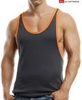 Dark gray go softwear active l a wash y back muscle tank top with orange trim size large charcoal orange