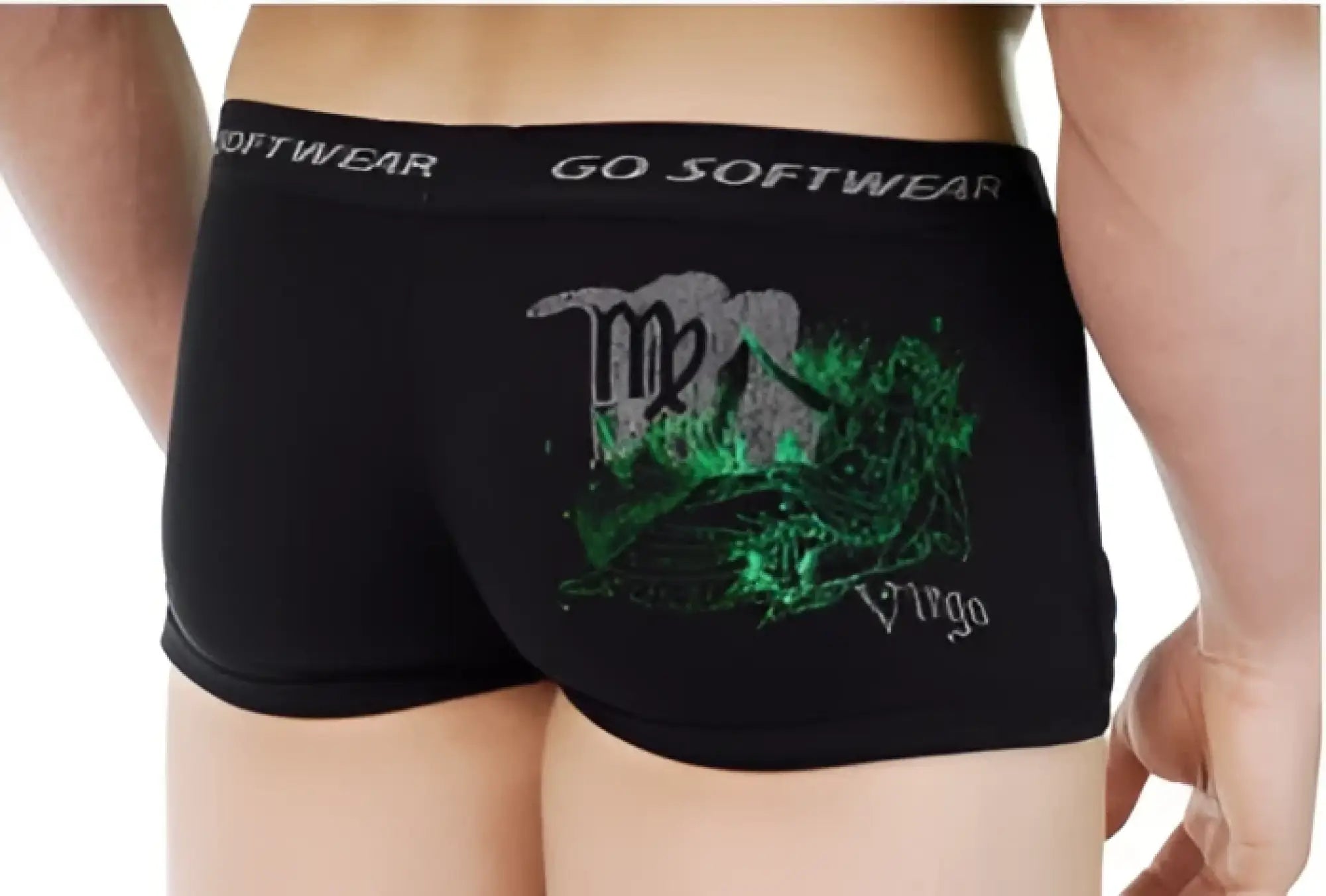 Go softwear astrology retro shorts black men’s briefs with green embroidered virgo zodiac sign and virgo print size m