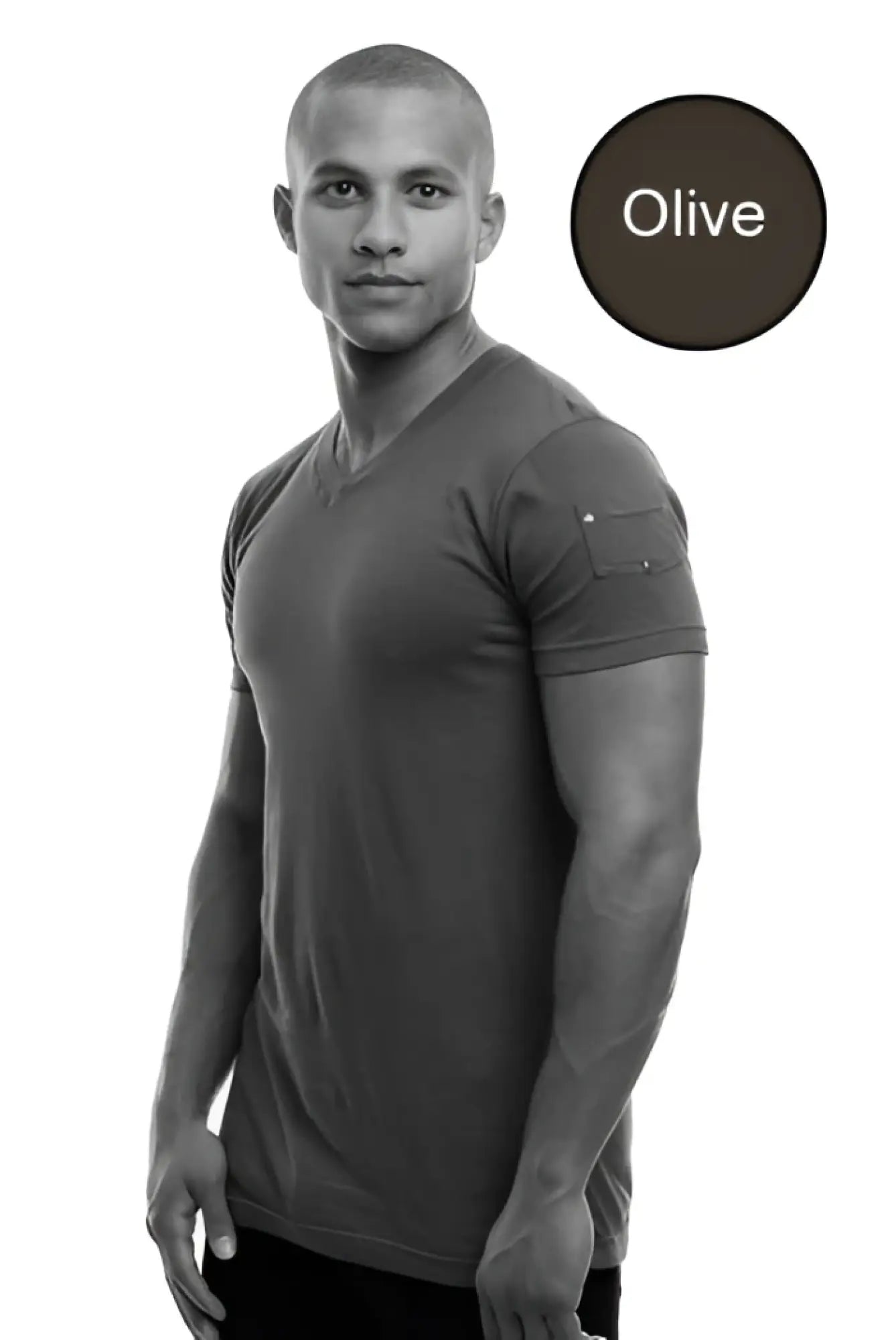 Olive go softwear v neck short sleeve t shirt with small patch pocket on left sleeve size medium