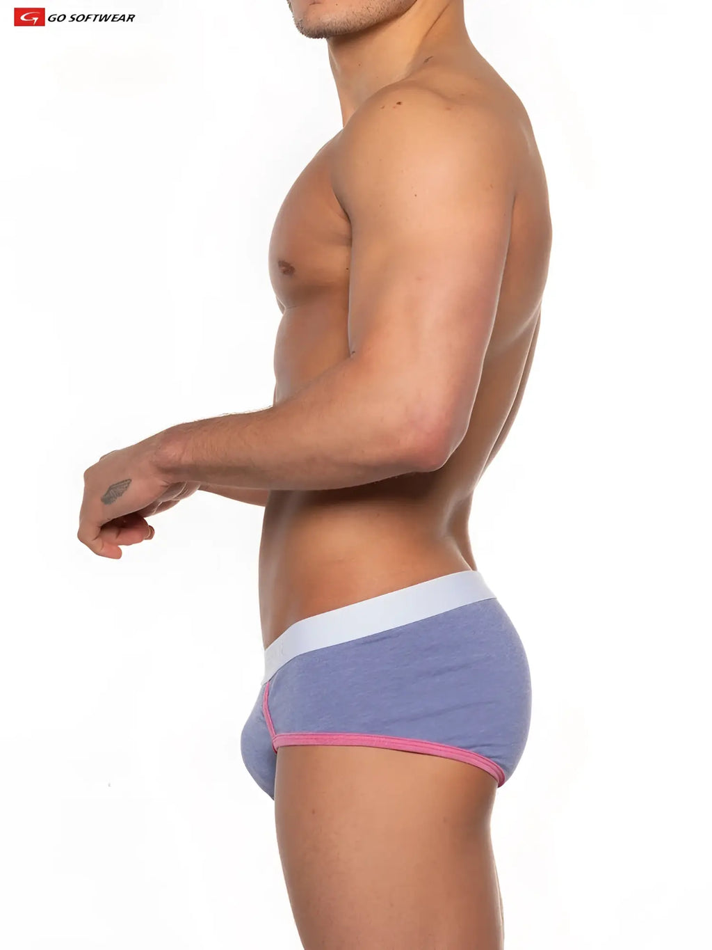 Light blue cotton gold coast brief with white waistband and pink trim for comfortable everyday wear
