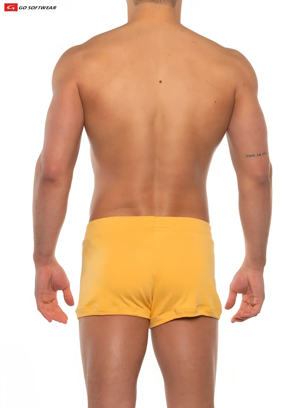 Yellow gold coast lounge short with snug fit elastic waistband made for comfortable athletic wear