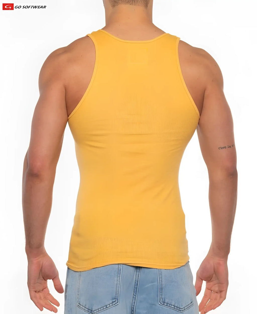 Yellow ribbed tank top featuring a gold coast rib design made from soft breathable fabric perfect for casual wear