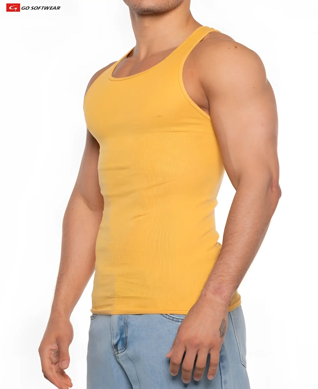 Yellow ribbed cotton tank top featuring textured fabric for casual summer wear
