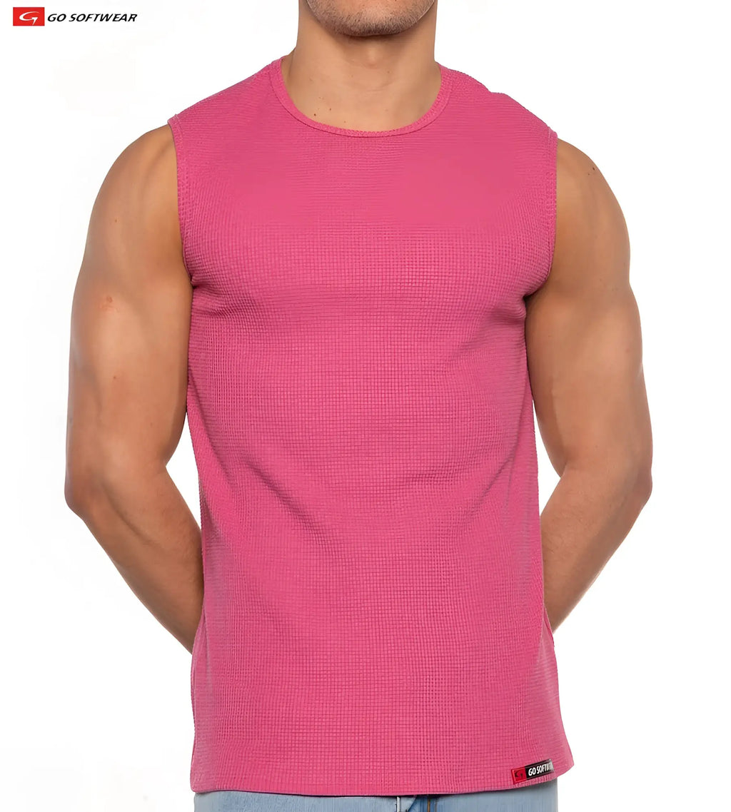 Gold Coast sleeveless tee vibrant pink ribbed tank top with round neckline made from soft textured fabric
