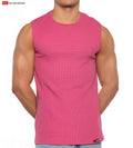Gold Coast sleeveless tee vibrant pink ribbed tank top with round neckline made from soft textured fabric