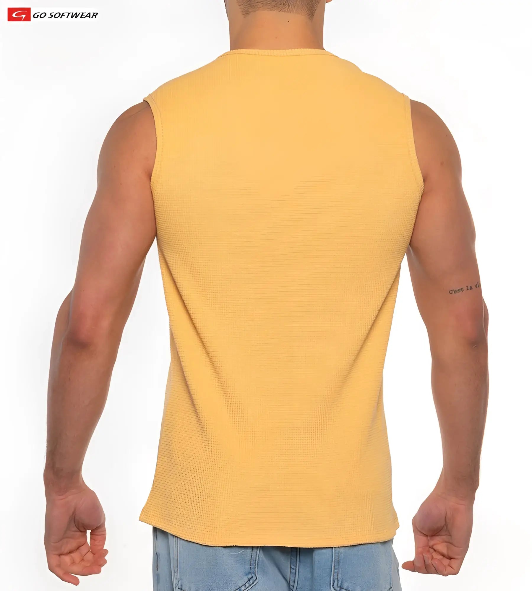 Gold Coast sleeveless tee yellow ribbed soft fabric sleeveless top with crew neckline